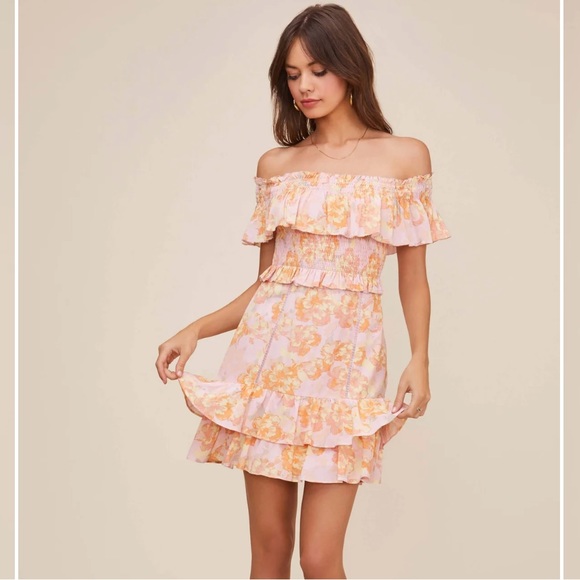 ASTR The Label Riviera Floral Off Shoulder Dress in Pink Papaya - Picture 6 of 12